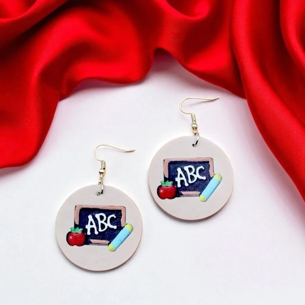 ABC Teacher Faux Leather Classroom Earrings NWT